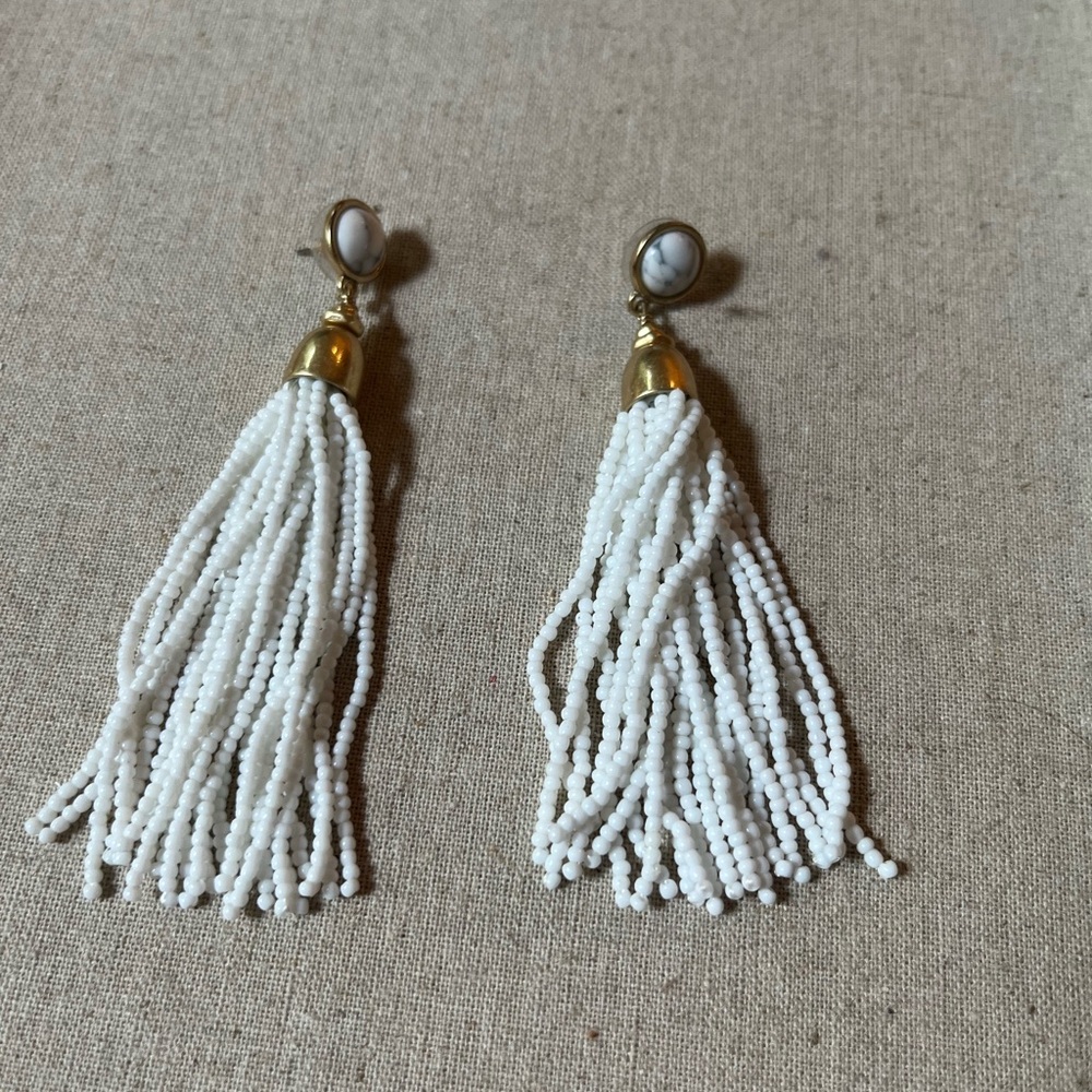 Stella & Dot Gold White Tassel Earrings